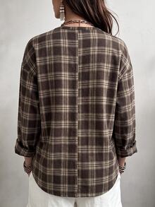 Linhara CURVE Plus Size Woven Check Pattern Autumn Women's Shirt Christmas - Brown - View 2