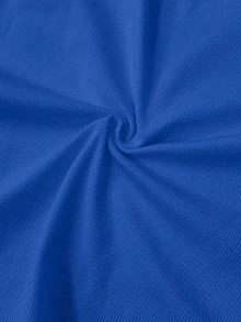 SHEIN PETITE CURVE 大尺碼休閒正式基本款修身皇家藍圓領露肩背心上衣 正式居家度假夏季款 - 藍色 - 查看 8