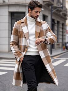 Manfinity CasualCool 男士格紋鈕扣長袖外套，秋冬風格 - 彩色 - 查看 5