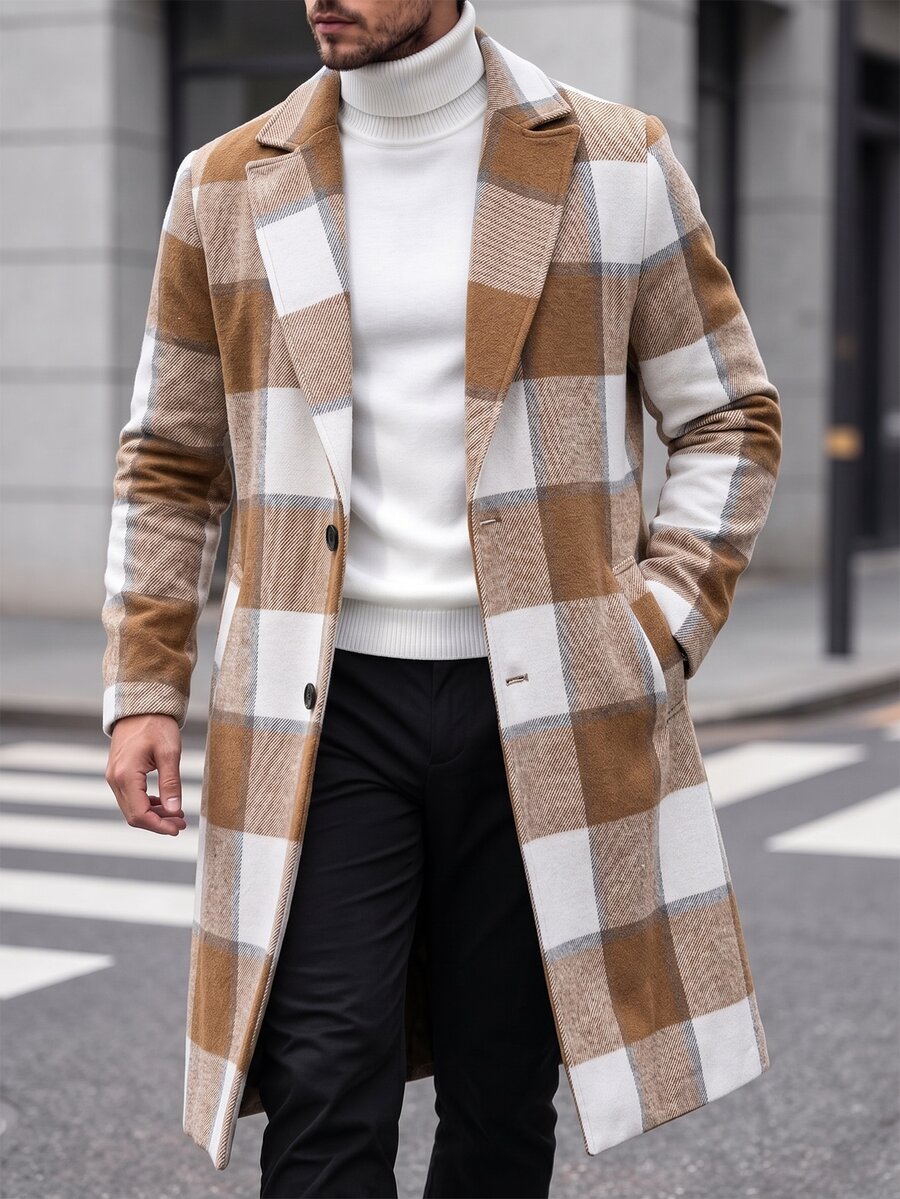 Manfinity CasualCool 男士格紋鈕扣長袖外套,秋冬風格 - 彩色 - 查看 1