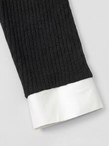 Zayélia Women's Knitted Casual Everyday Autumn T-Shirt - Black - View 7
