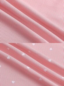 Tulorae Knitted Rib Fabric, Heart Print Patchwork With Lace Trim, Romantic Sweet Cute Sexy Camisole Women Summer Sets Outfit Pajamas Polka Dot Short Set PJS - Pink - View 9