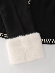 SHEIN Clasi Women's Autumn/Winter Faux Pearl Decor Patchwork Fur Cuff Elegant Overcoat - Black - View 6