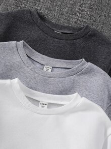 SHEIN 青少年男孩字母圖案針織柔軟圓領長袖套頭運動衫彈性腰長褲6件套百搭舒適 - 彩色 - 查看 5
