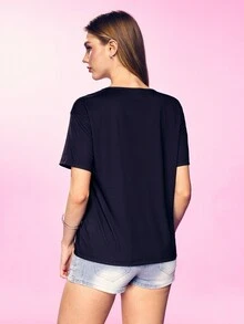 Mean Girls | SHEIN Women's Casual Versatile Graphic Print Short Sleeve T-Shirt For Daily Wear - Black - View 2