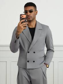 HUEFORM Men's Solid Color Casual Suit Set, Stylish Design, Suitable For Daily Commute, Relaxed Work Environment Or Semi-Formal Occasions, Also An Ideal Gift For Boyfriend And Husband - Grey - View 4