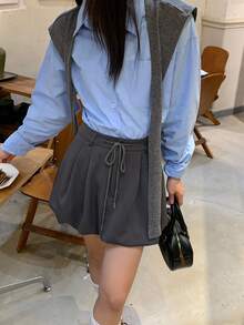 DAZY Rok Wanita Kasual Warna Polos Gaya Korea, untuk Sekolah - Grey - View 6