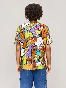 SCOOBY-DOO X SHEIN Men's Cartoon Pattern Front Button Short Sleeve Shirt, Summer - Multicolor - View 2
