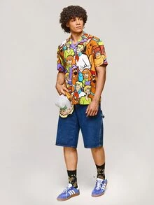 SCOOBY-DOO X SHEIN Men's Cartoon Pattern Front Button Short Sleeve Shirt, Summer - Multicolor - View 3
