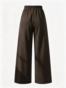 SHEIN 青少年女孩寬腿直筒微彎腿寬鬆灰色運動長褲，休閒時尚百搭運動長褲，秋季，極簡風，返校季 - 棕色 - 查看 2