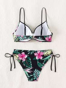 Swim Lushoire 女士夏季沙灘熱帶植物印花性感比基尼套裝，硬杯（隨機花紋圖案） - 彩色 - 查看 2