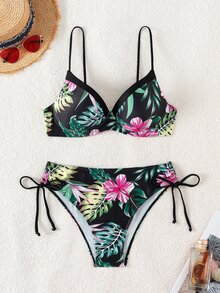 Swim Lushoire 女士夏季沙灘熱帶植物印花性感比基尼套裝，硬杯（隨機花紋圖案） - 彩色 - 查看 7