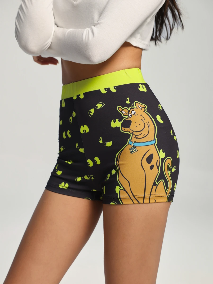 SCOOBY-DOO X SHEIN Celana Pendek Kasual Wanita Motif Kartun - Hitam - View 1