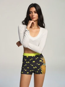 SCOOBY-DOO X SHEIN Celana Pendek Kasual Wanita Motif Kartun - Hitam - View 5