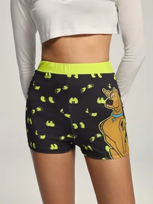 SCOOBY-DOO X SHEIN Celana Pendek Kasual Wanita Motif Kartun - Hitam - View 3