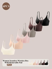 Barelissa 女款多色無縫無線V領內衣套裝，柔軟舒適聚攏式Bralette，通勤與日常穿著的日常內衣 - 彩色 - 查看 2