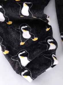 SHEIN 男童秋冬款毛絨長袖企鵝印花居家睡衣套裝 - 彩色 - 查看 5