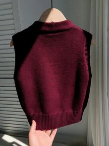 SHEIN Kids Young Boys Casual Preppy Versatile Grey Striped Vest Knitwear Sweater, Suitable For Spring, Autumn, Winter And Back To School Season - Burgundy - View 5