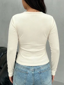 Dazy Plus White Long Sleeve T-Shirt Base Layer, Autumn/Winter New Style - White - View 7