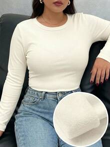 Dazy Plus White Long Sleeve T-Shirt Base Layer, Autumn/Winter New Style - White - View 2