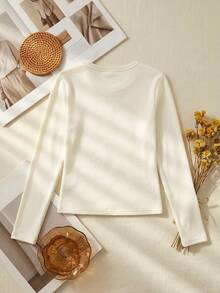 Dazy Plus White Long Sleeve T-Shirt Base Layer, Autumn/Winter New Style - White - View 8