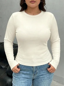 Dazy Plus White Long Sleeve T-Shirt Base Layer, Autumn/Winter New Style - White - View 4
