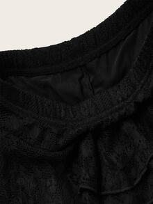 SHEIN ICON Low Waist Casual Lace Wave-Trim Skirt With Safety Shorts To Prevent Exposure, For Vacation,Bohemian Clothes - Black - View 6