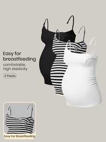 Modmama Maternity 3pcs Nursing Sports Set: Wool-Lined Tight Cami Top For Running, Fitness, Outdoor Sports, Travel - Black and White - View 1