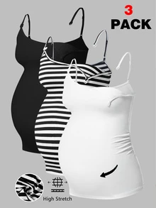 Modmama Maternity 3pcs Nursing Sports Set: Wool-Lined Tight Cami Top For Running, Fitness, Outdoor Sports, Travel - Black and White - View 3