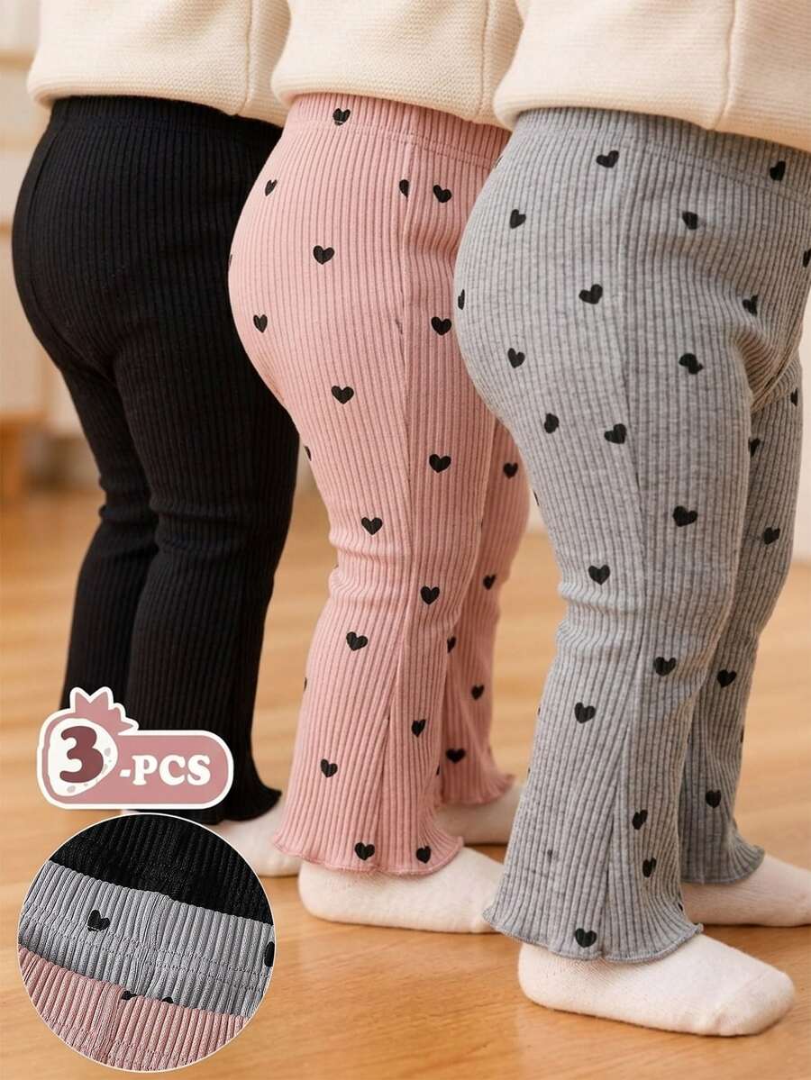 SHEIN 3 cái/gói quần dài màu trơn cho bé gái, thời trang đơn giản, phù hợp đi chơi, mùa xuân/thu, phong cách thoải mái - Nhiều màu - Xem 1