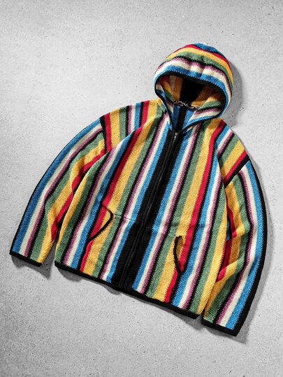 Suéter de punto con capucha y cremallera, estilo casual de moda con bloques de color