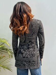 Bytebia Bytebia 女款全印花方領長袖側開衩下擺休閒上衣 - 彩色 - 查看 2