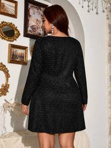 Auvina Plus Size Women's Faux Pearl Decor Fashion Party Dress - Black - View 4