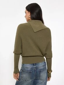Maija Women's Solid Color Casual Elegant Daily Knit Top, Going Out Everyday Outfits, Work Outfits, Summer Clothes Olive Green - Army Green - View 2