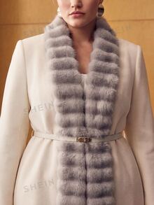 MOTF PREMIUM PLUS SIZE WOMEN'S FUZZY PATCHWORK CASUAL VERSATILE OVERCOAT - White - View 6