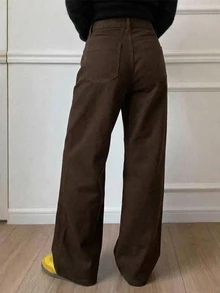 Livesso Tall Women's Casual Button Pocket Straight Leg Denim Jeans - Brown - View 3