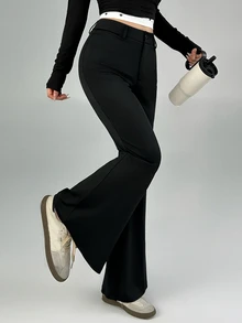 DAZY Women's Black High-Cinched Waist Flare Leggings, Casual Commute Sports Leggings For Spring And Autumn - Black - View 7