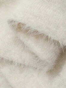 DAZY Women's White V-Neck Fuzzy Loose Casual Sweet Street Style Straight Sweater Dress For Autumn/Winter - Beige - View 10