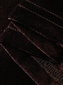 DAZY Autumn/Winter Korean Style Brown & Pink Colorblock Velvet Hooded Short Sweatshirt & Straight Leg Pants Set, Retro Casual Streetwear Women's Sports Outfit - Burgundy - View 8