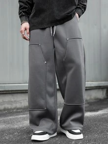 SLATEMANN 男士休閒百搭抽繩腰口袋運動長褲 - 灰色 - 查看 4