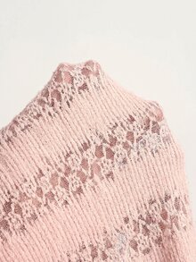 Bohemela Casual Solid Color Knitted Off-Shoulder Long Sleeve Women's T-Shirt - Pink - View 8