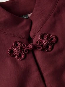 SHEIN MOD 優雅青蛙鈕扣掛脖上衣與直筒長褲套裝 - 酒紅色 - 查看 12
