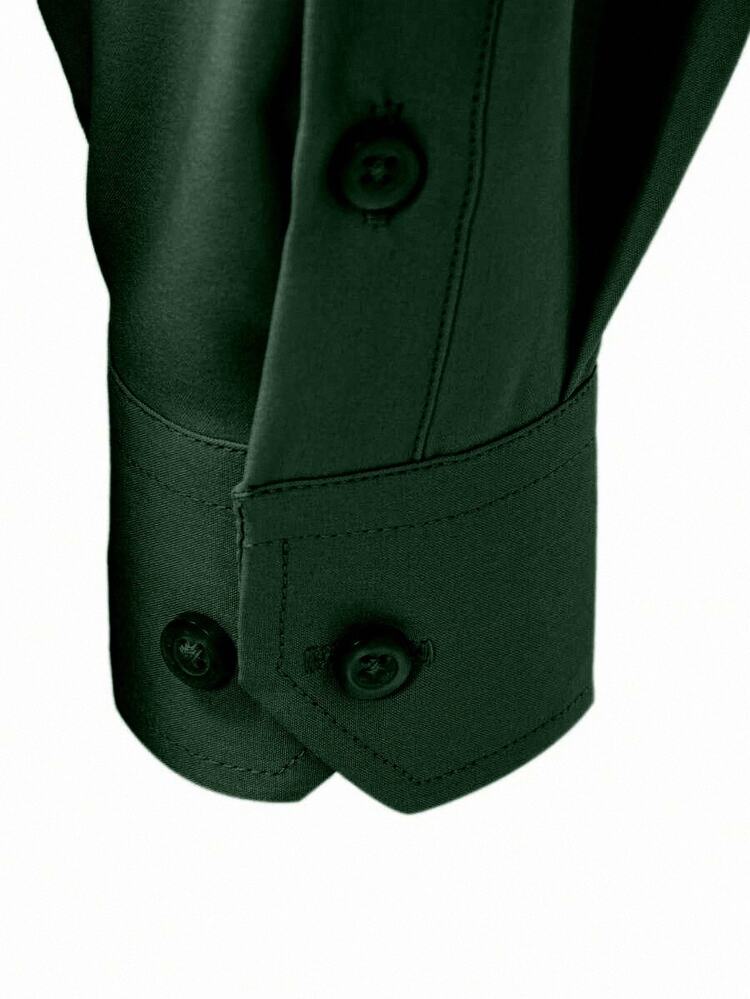 Manfinity Mode Men's Solid Color Single-Breasted Casual Long Sleeve Shirt (No Positioning), Formal, Old Money - Dark Green - View 4