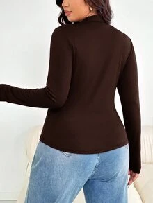 Shapeblank 大尺碼女款秋冬時尚休閒彈性舒適日常黑色立領外套 - 棕色 - 查看 3