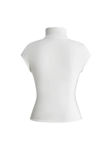 ROMWE Y2K Early Autumn Versatile Casual Metallic Sequin Embroidered Slogan Off-White Cropped High Neck Women's Knit Top - White - View 16