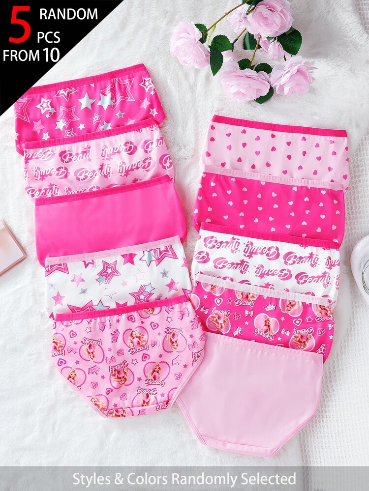 5pcs/Pack Girls Big Tween Girl Rose Pink Beauty Princess Print Fashion Sweet Triangle Panties - Multicolor - View 2
