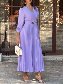 Sindi Myftari Elegant Pleated Dress, Suitable For Back To School, Birthday, Wedding - Mauve Purple - View 4