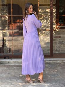 Sindi Myftari Elegant Pleated Dress, Suitable For Back To School, Birthday, Wedding - Mauve Purple - View 2