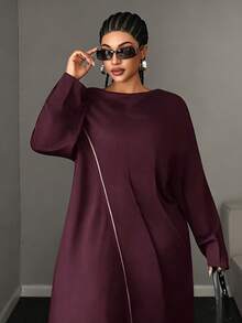 Mawevolt Design Drape Neck One Side Zipper Split Long Sleeve Loose Fit Long Sweatshirt - Burgundy - View 6