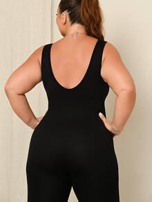 Lele Munniz Women's Solid Color Round Neck Casual Sleeveless Flared Sports Jumpsuit - Black - View 5
